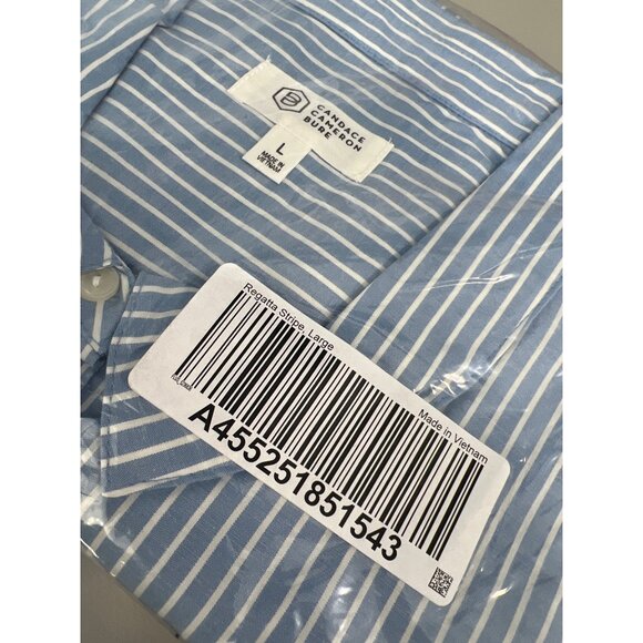Candace Cameron Bure Regular Hi Low Boyfriend Shirt Womens L Regatta Stripe NEW - Picture 4 of 8